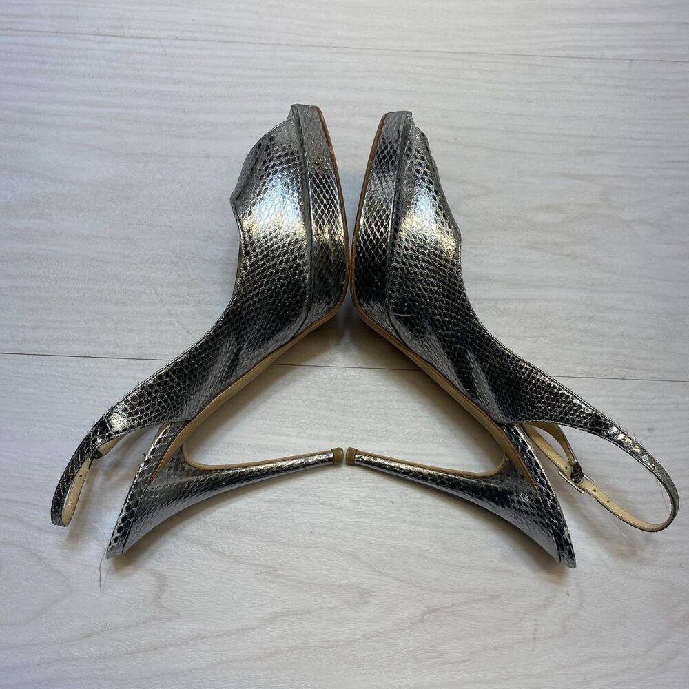 Jimmy Choo Heel Pumps Women's Size 12 Metallic Silver Watersnake Slingback Strap - Picture 4 of 12